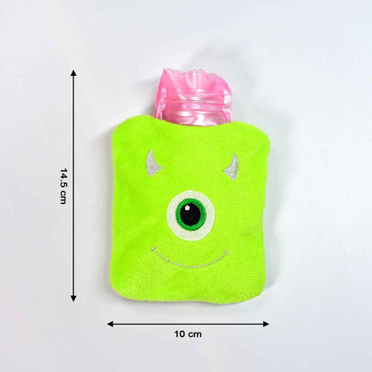 6519 Green One Eye Monster Print Small Hot Water Bag With Cover For Pain Relief Neck Shoulder Pain And Hand Feet Warmer Menstrual Cramps.