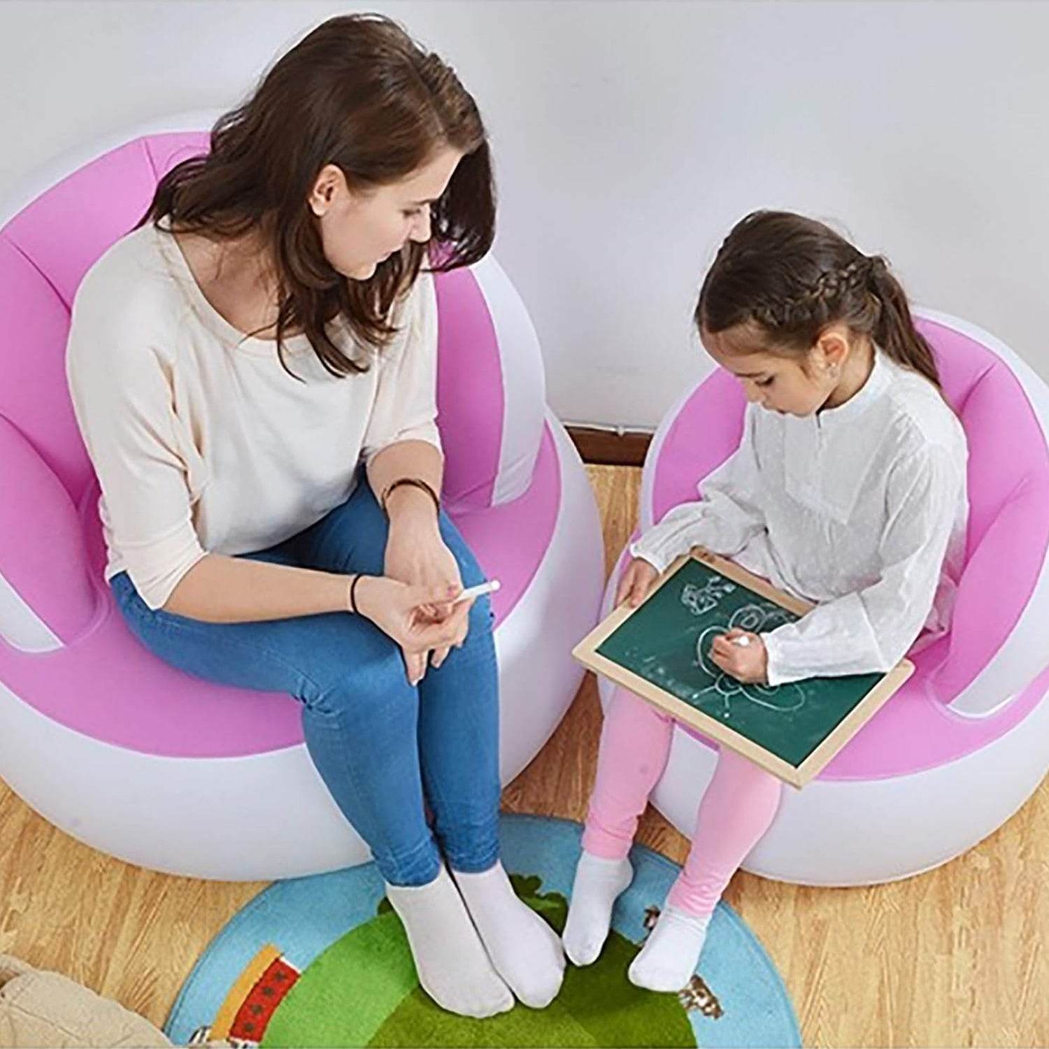 Kids Inflatable Sofa Chair With Backrest  Foot Air Pump With Hose (1 Set  85x74 Cm Approx) - by BeSh Deals® - Best Deals at BeSh Deals®