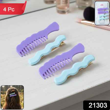 Comb-shaped Hair Clips Set For Girls  Women  Stylish Hair Pins (4 Pc )