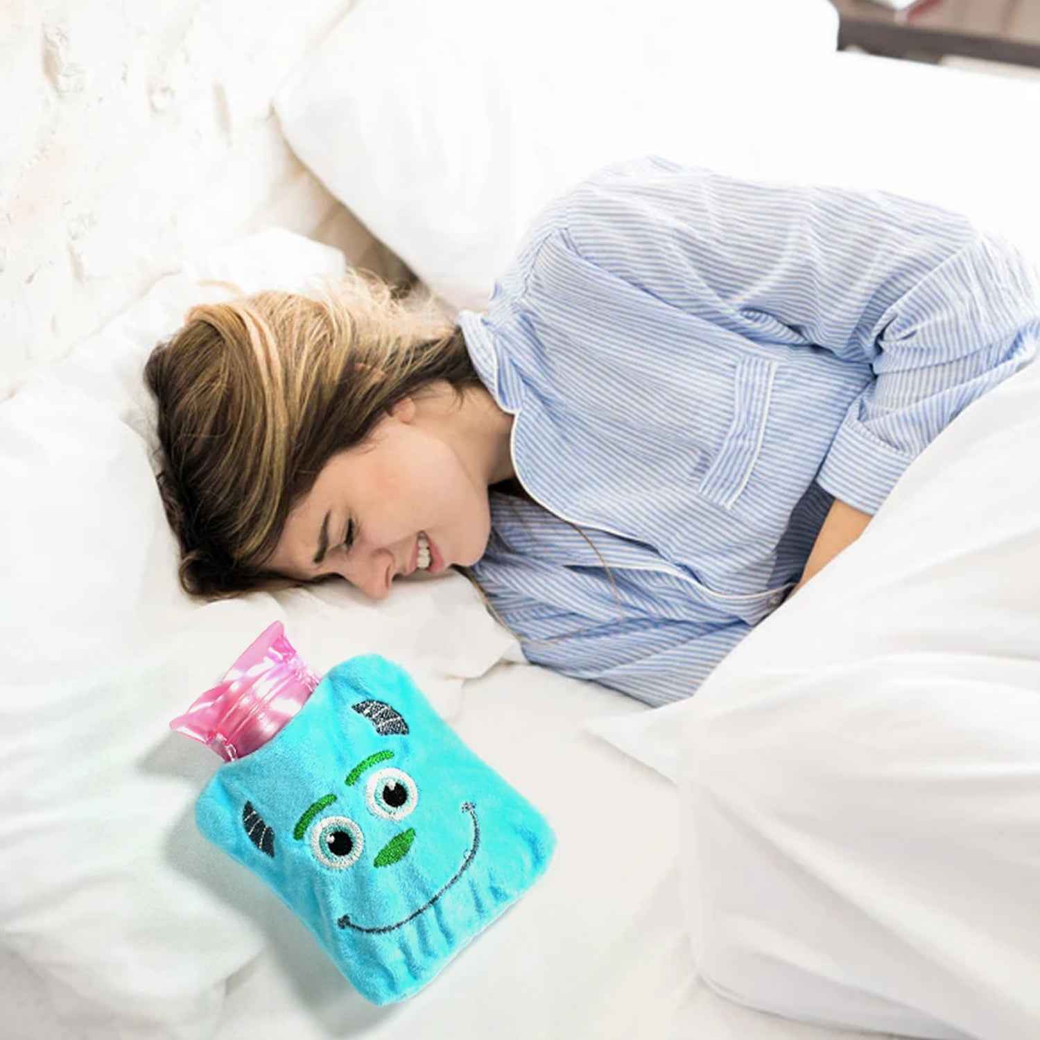 Blue Sullivan Monster Small Hot Water Bag With Cover For Pain Relief Neck Shoulder Pain And Hand Feet Warmer Menstrual Cramps.