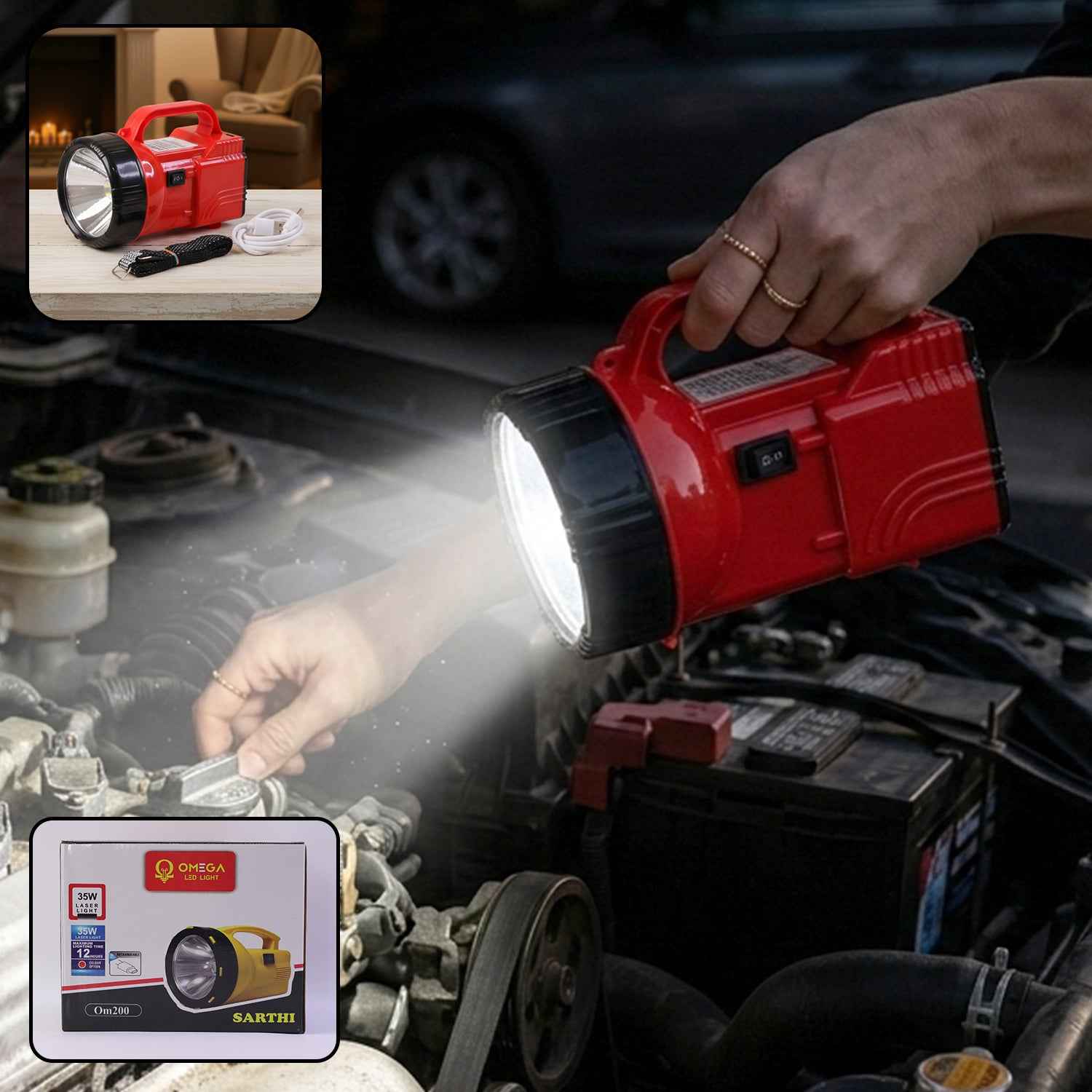 Omega 35w High Power Rechargeable Led Emergency Laser Light (1 Pc 35w)