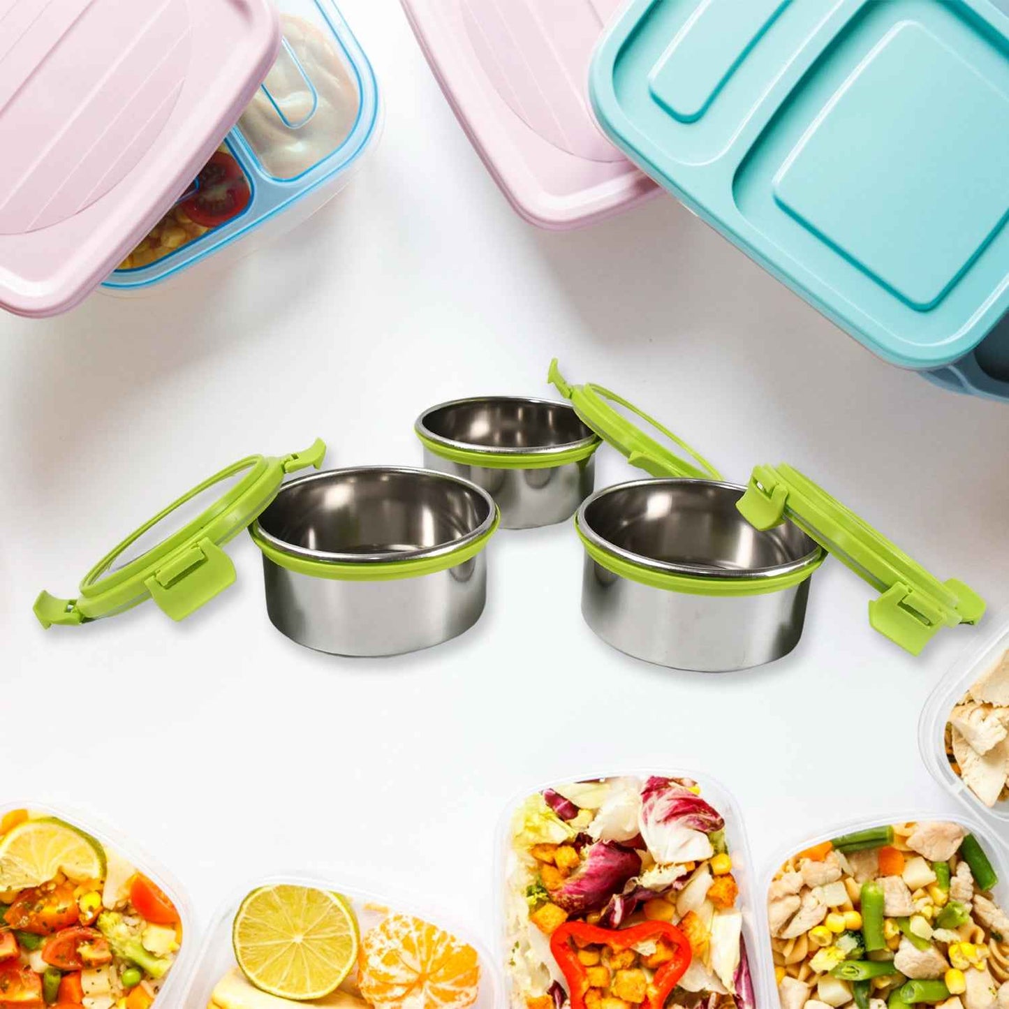 Stainless Steel Tiffin Lunch Box Container  Dabba With 4 Side Clip Lock Lid For Office  School Use Food Grade  Air Tight  Easy To Carry  Leak Proof