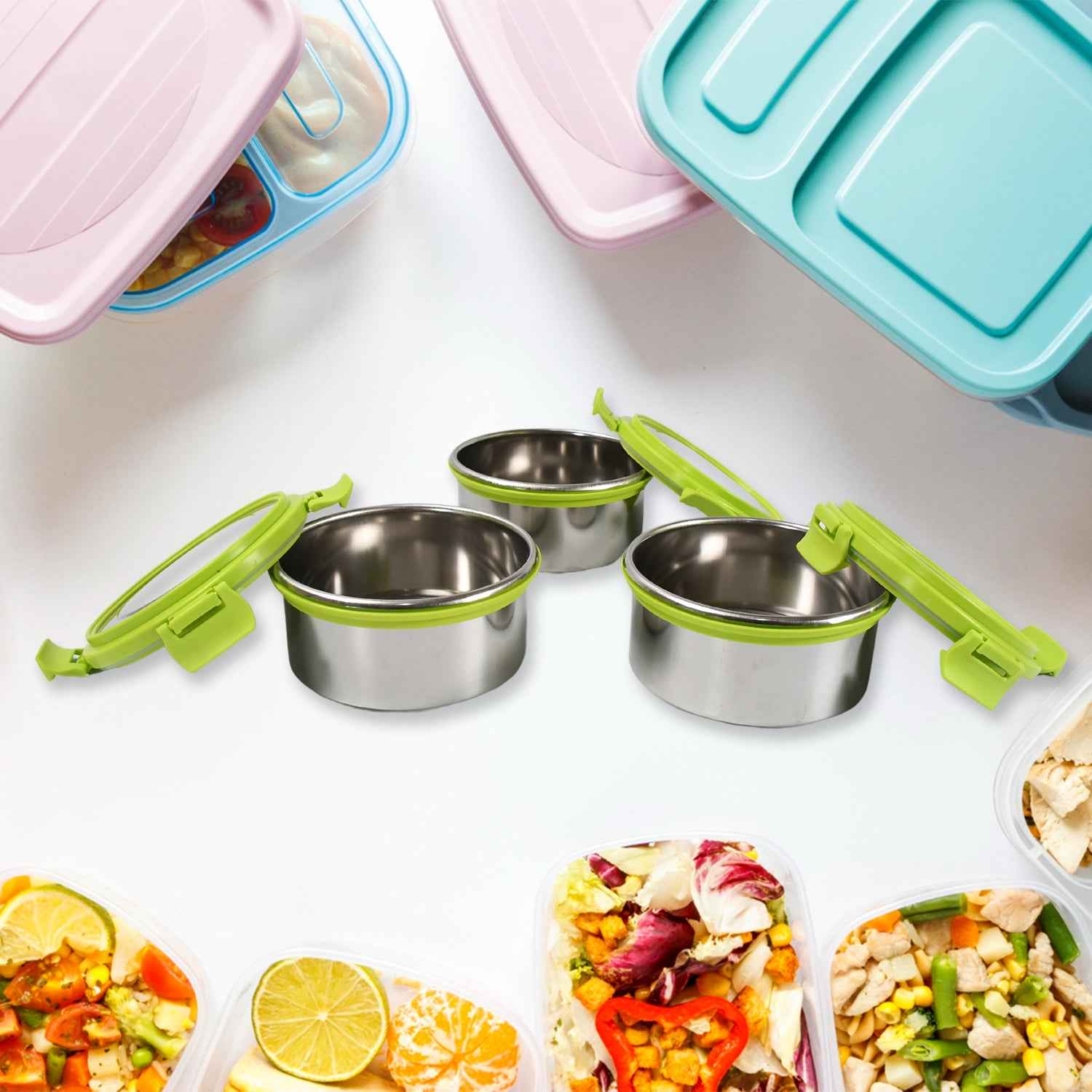 Stainless Steel Tiffin Lunch Box Container  Dabba With 4 Side Clip Lock Lid For Office  School Use Food Grade  Air Tight  Easy To Carry  Leak Proof