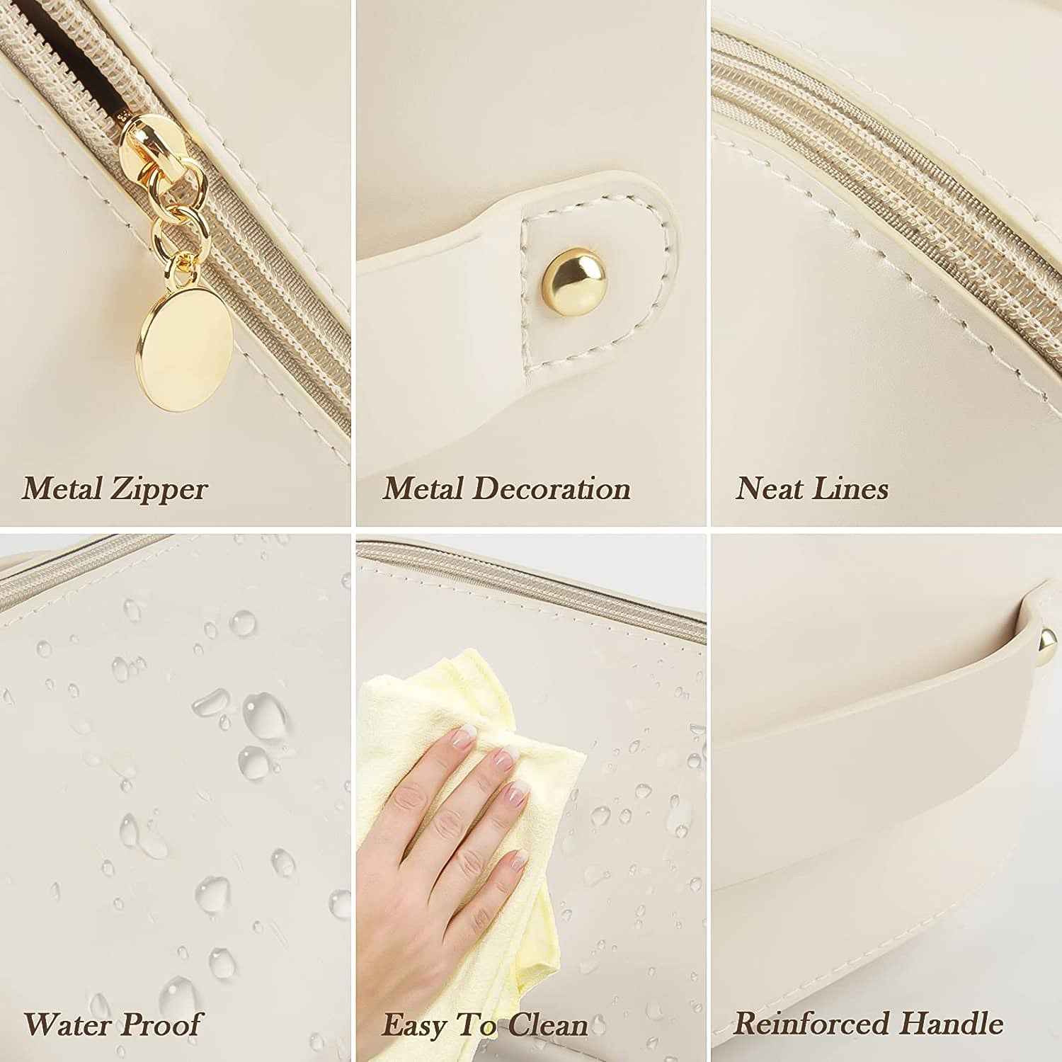 Premium Cream Travel Makeup  Toiletry Organizer Pouch With Zipper  Handle (1 Pc)