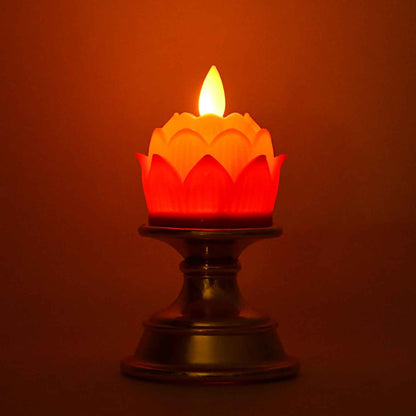 Premium Lotus Shaped Led Flameless Candle With Decorative Holder (1 Pc)