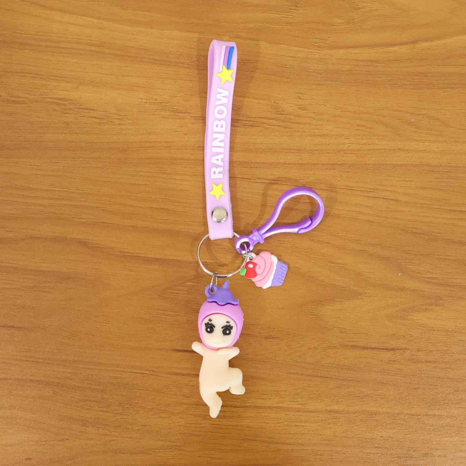 Cute Doll  Cupcake Keychain With Rainbow Strap (1 Pc)