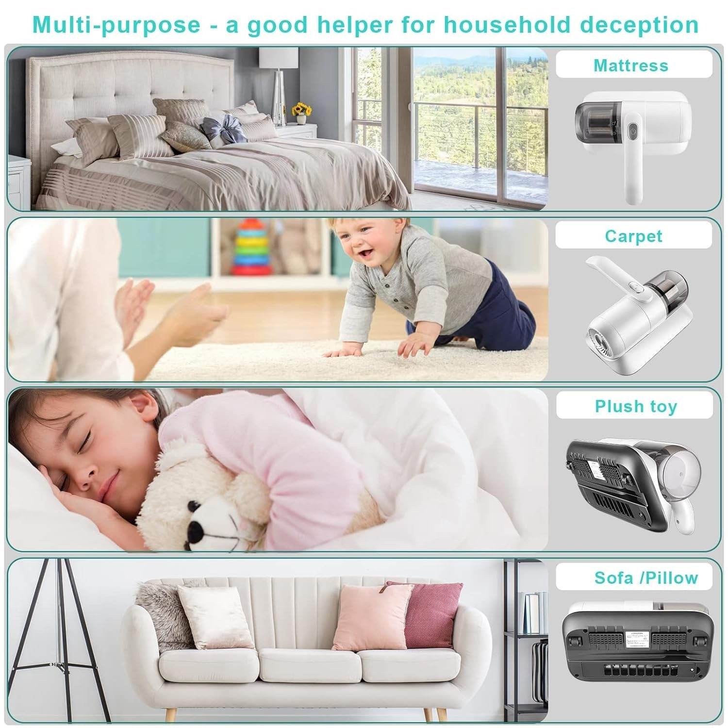 0227 Powerful Suction Portable Handheld Vacuum Cleaner - Low Noise Vacuum Cleaner For Bed - Cordless Vacuum Cleaner For Car Seat Crevices Pillows Mattresses Sofas Wireless Anti Dust And Mite Cleaner - Best Deals at BeSh Deals®