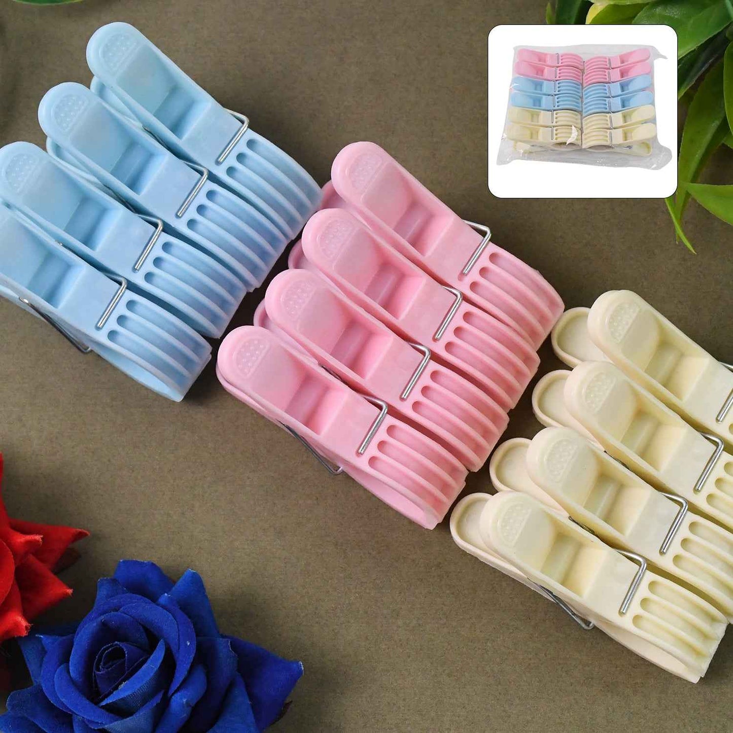 Plastic Cloth Clips (Multicolour) - Pack Of 12