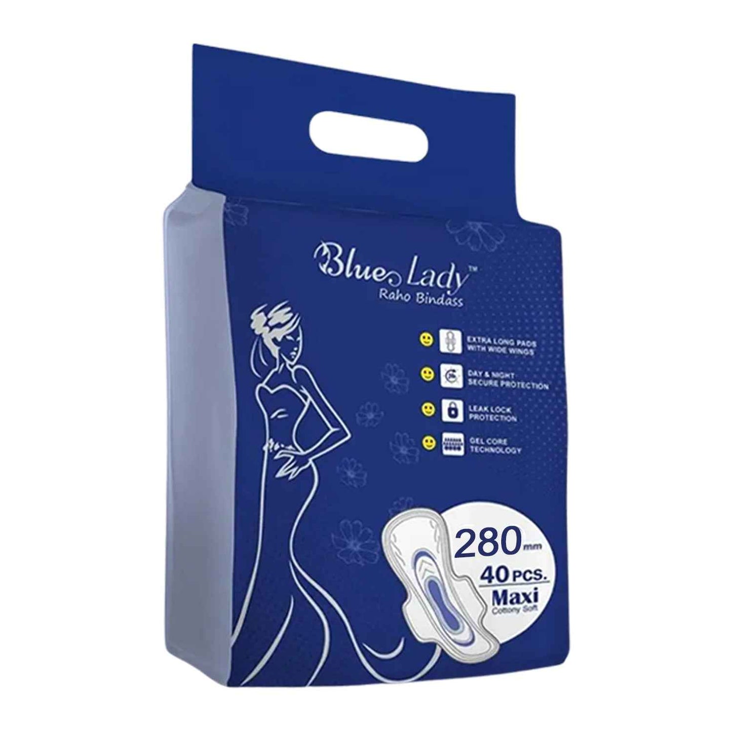 Blue Lady Extra Long Pads With Wides Wings Sanitary Pads  280 Mm 40-pack