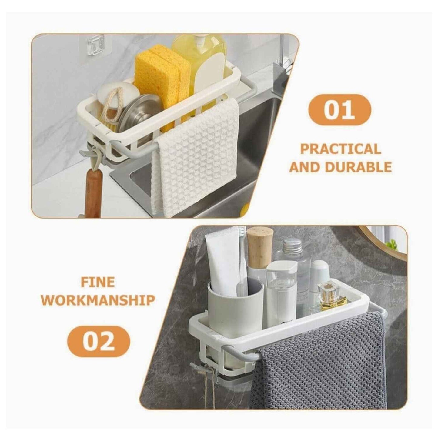 8788 Multipurpose Platic Hanging Drain Rack Retractable Sponge Storage Hanging Rack With Adhesive Hook For Kitchen And Bathroom Dishcloth Holders Basket Drying Tray Organizer
