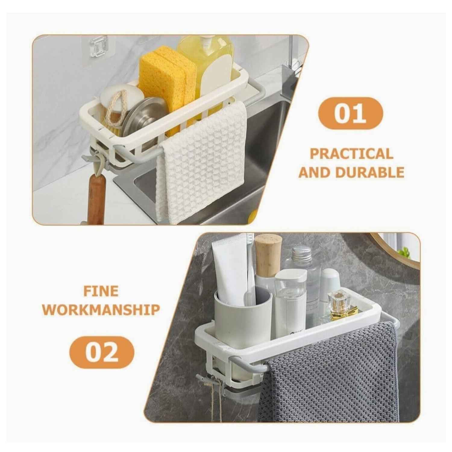 8788 Multipurpose Platic Hanging Drain Rack Retractable Sponge Storage Hanging Rack With Adhesive Hook For Kitchen And Bathroom Dishcloth Holders Basket Drying Tray Organizer