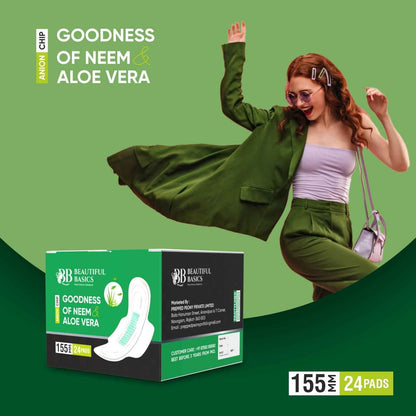 0984 Sanitary Pads For Women With Goodness Of Neem  Aloe Vera  Ultra Thin  Leakage Protection  Ph Balance  With Antibacterial Anion Chip  (155 Mm  24 Pads)