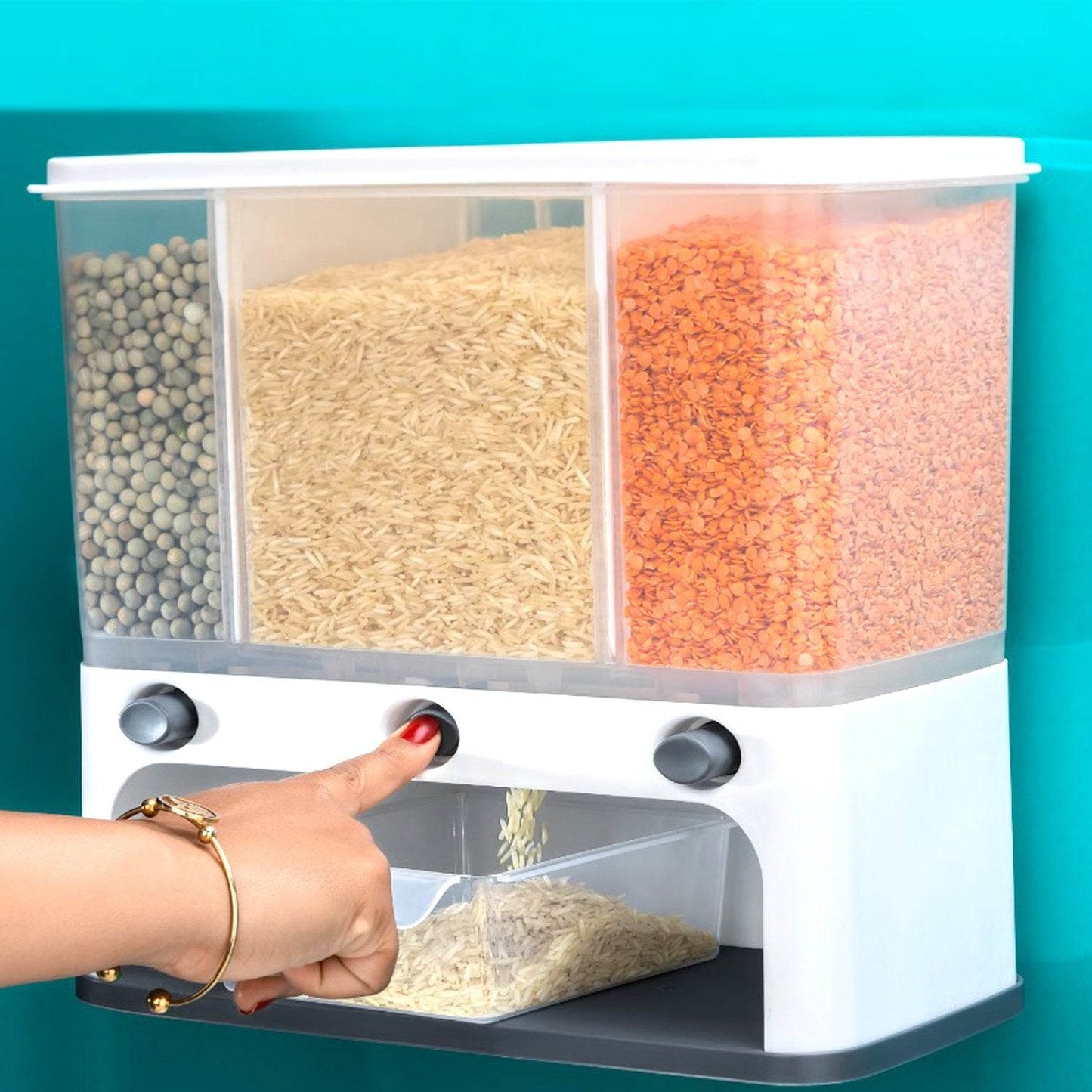 2550 Easy Flow Cereal Dispenser For Kitchen 3 In 1 Push Button Wall Mount Container - Best Deals at BeSh Deals®