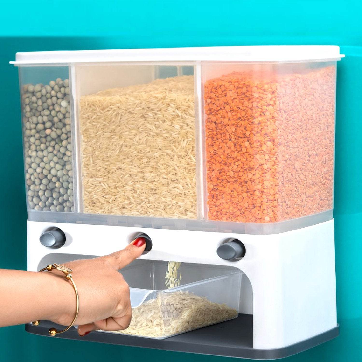 2550 Easy Flow Cereal Dispenser For Kitchen 3 In 1 Push Button Wall Mount Container - Best Deals at BeSh Deals®