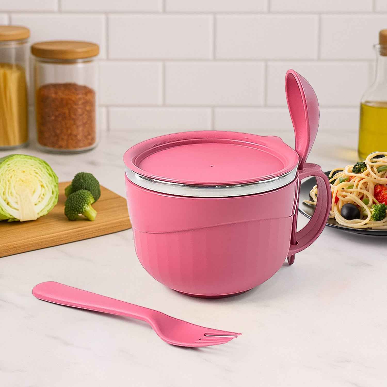 Apex Premium 700 Ml Multipurpose Noodle Bowl With Handle Lid And Fork