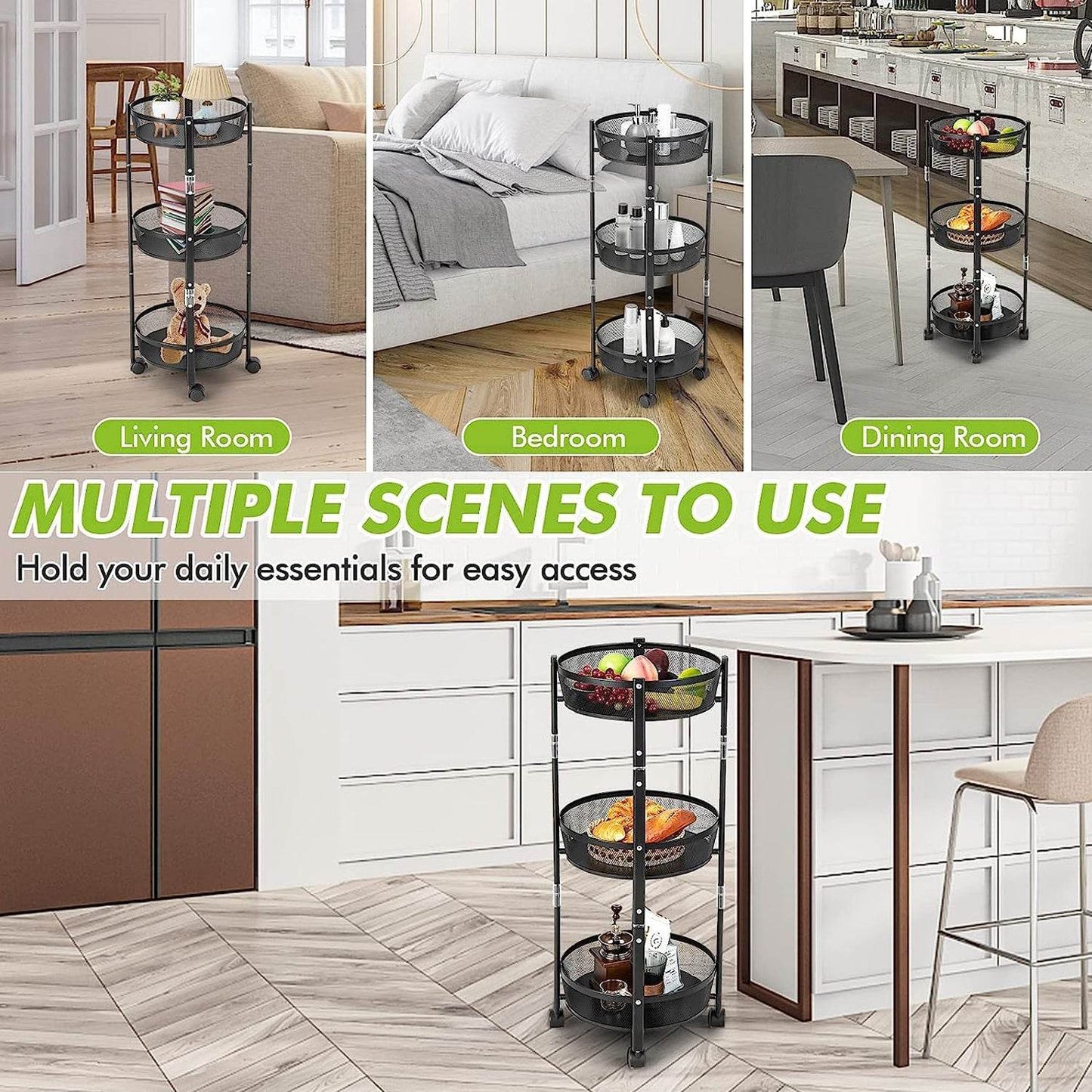 3-layer Round Metal Mesh Utility Storage Trolley With Wheels - Best Deals at BeSh Deals®