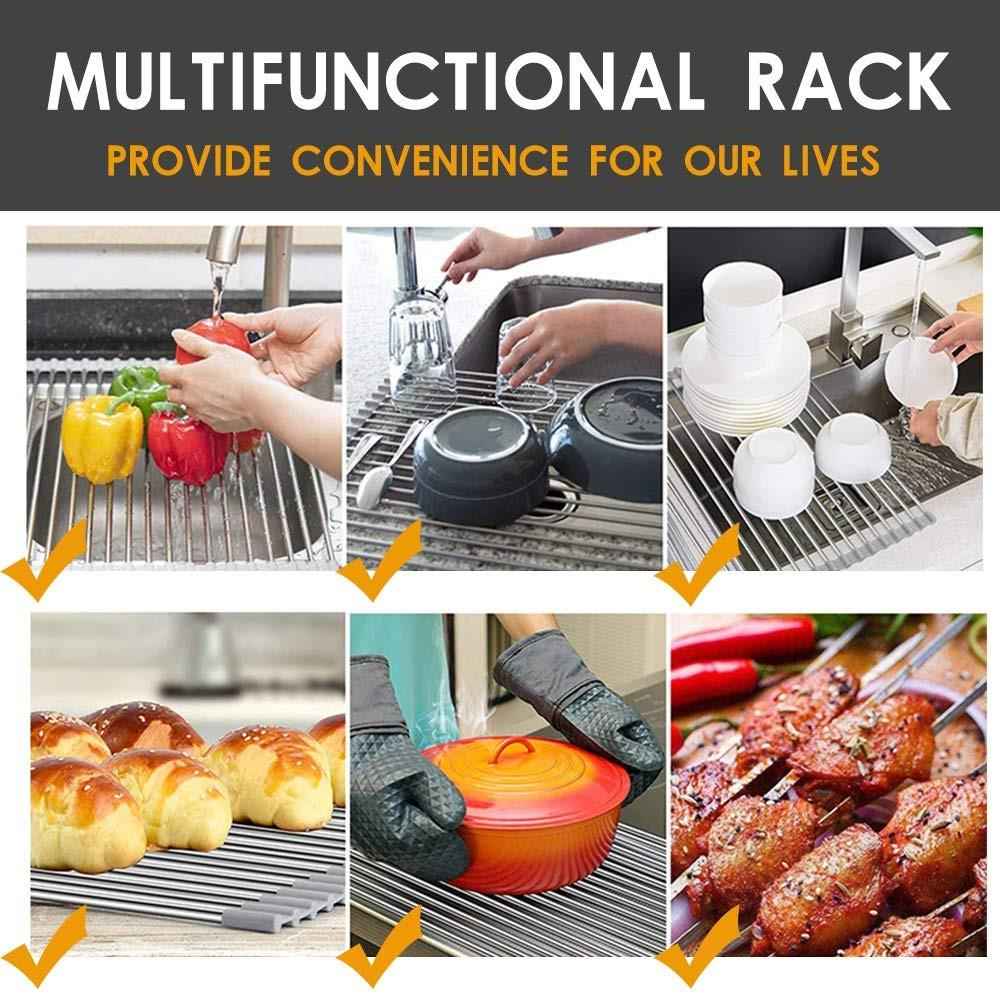 2064 Foldable Drain Rack Kitchen Sink Roll Up Dish Drying Rack Portable Dish Rack