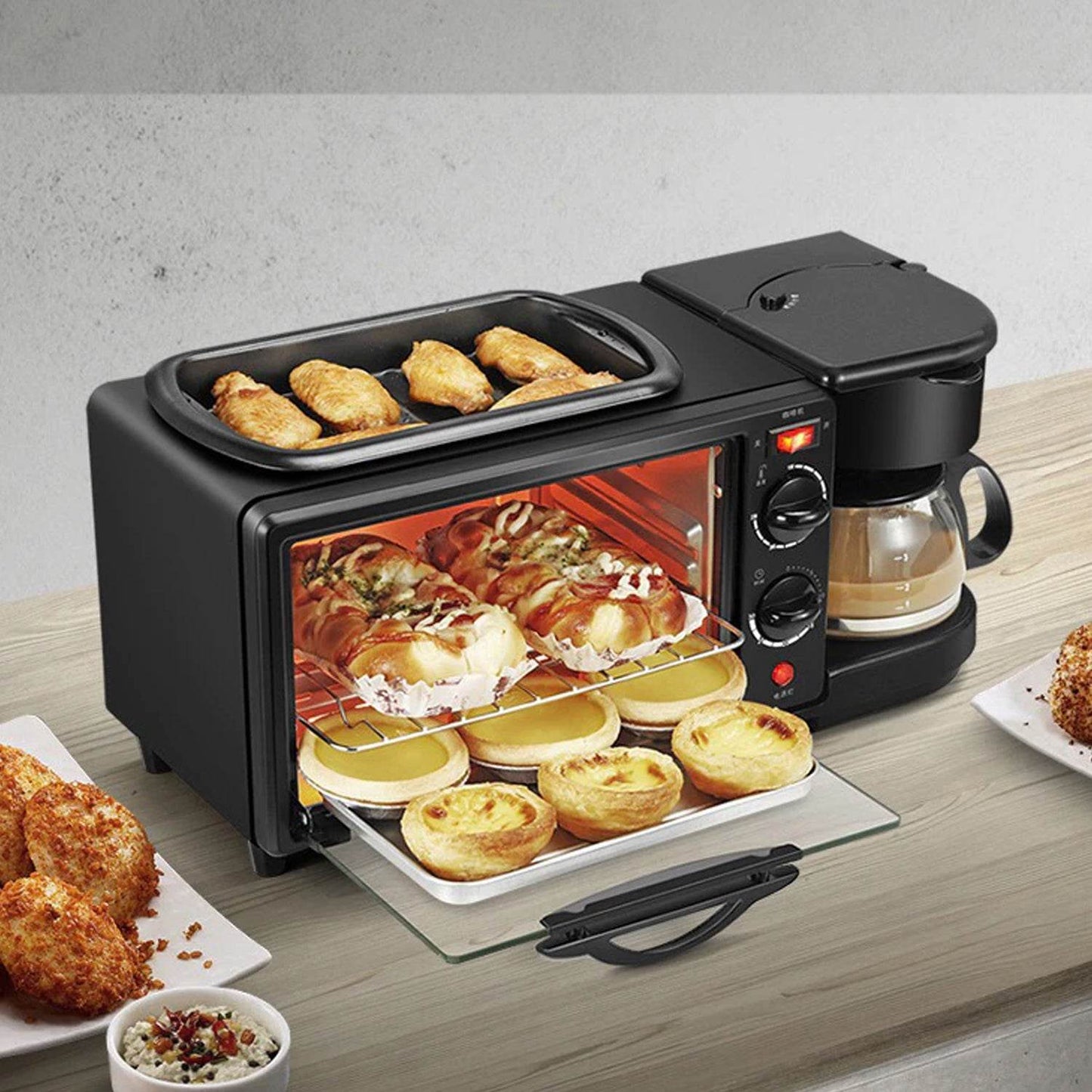 2788 3 In 1 Breakfast Maker Portable Toaster Oven Grill Pan  Coffee Maker Full Breakfast Ready At One Go - Best Deals at BeSh Deals®