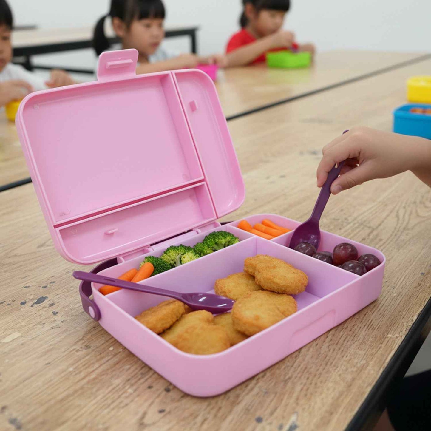 Smart Leak Proof Lunch Box With 3 Compartments And Spoon Set (1 Set)