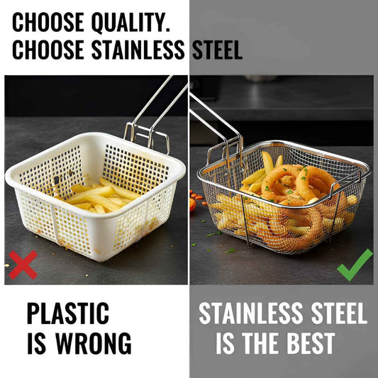 Stainless Steel Deep Fryer Basket With Long Handle (1 Pc)