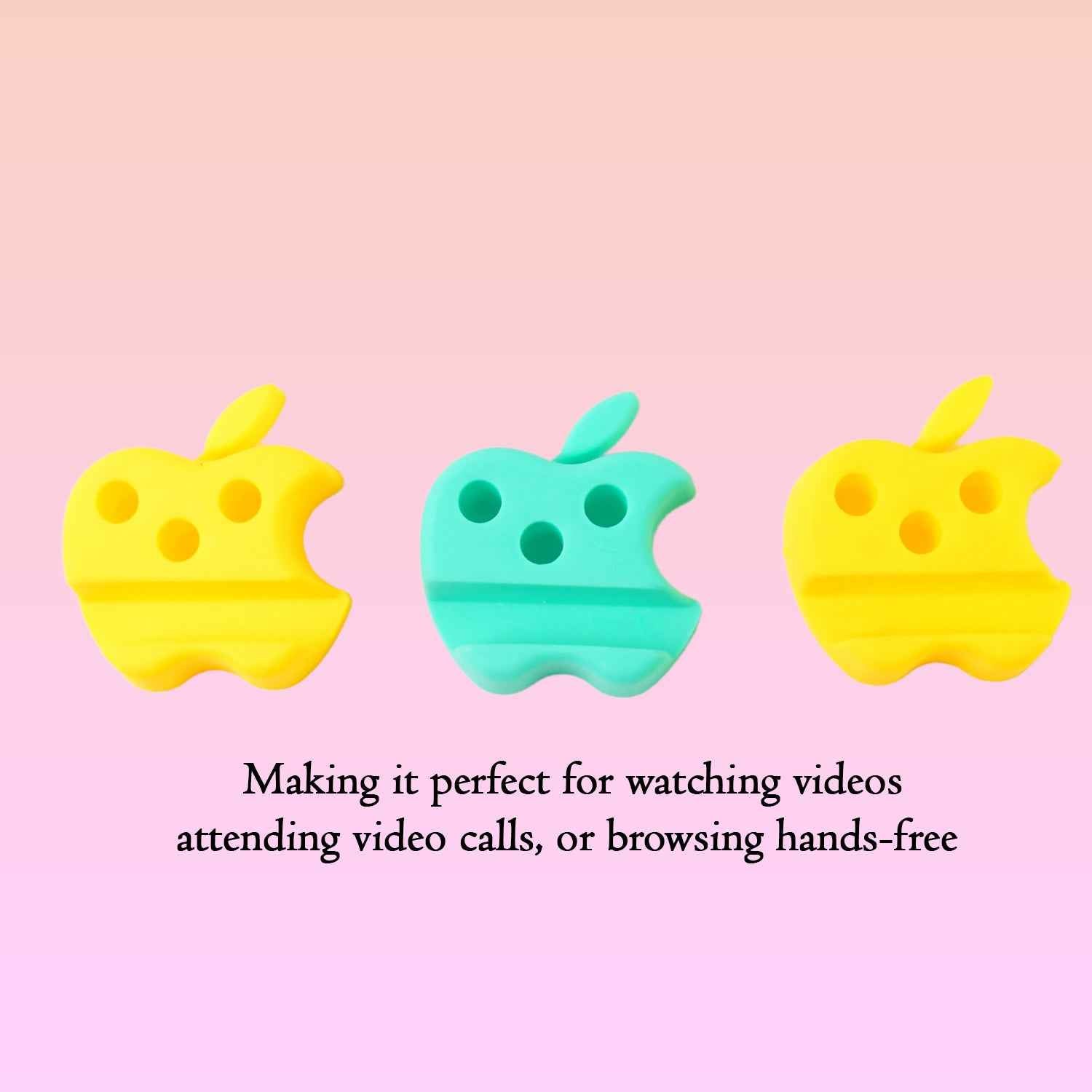 Multi-functional Apple-shaped Plastic Mobile Stand With Pen Holder (3 Pc  Mix Color)