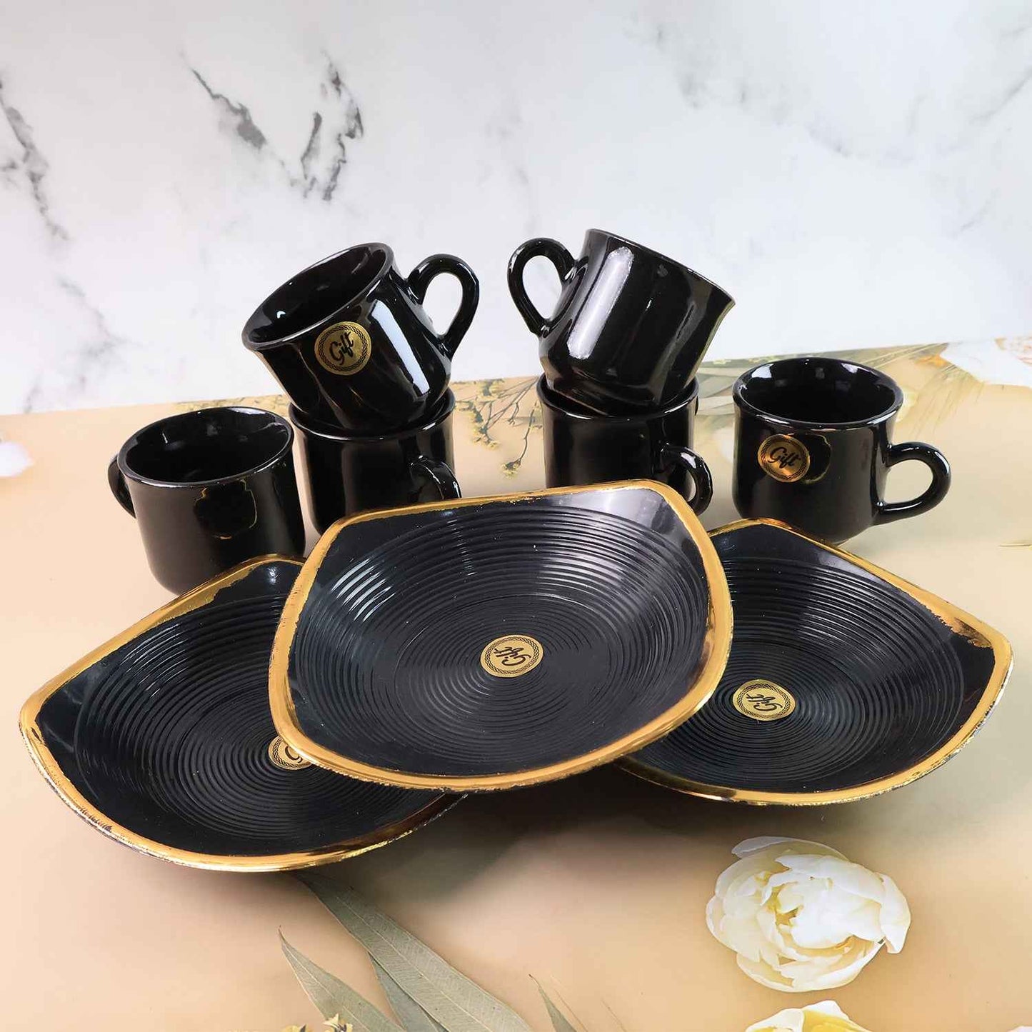 8237 Sweet Buzz Ceramic Tea  Cups  Mug Set With Seashell Shape Serving Bowl Milk Cup Coffee Cup Tea Cup Breakfast Cup Drinking Mug Or Outdoor For Household Gift For Birthday Wedding Party (8 Pcs Set) - Best Deals at BeSh Deals®