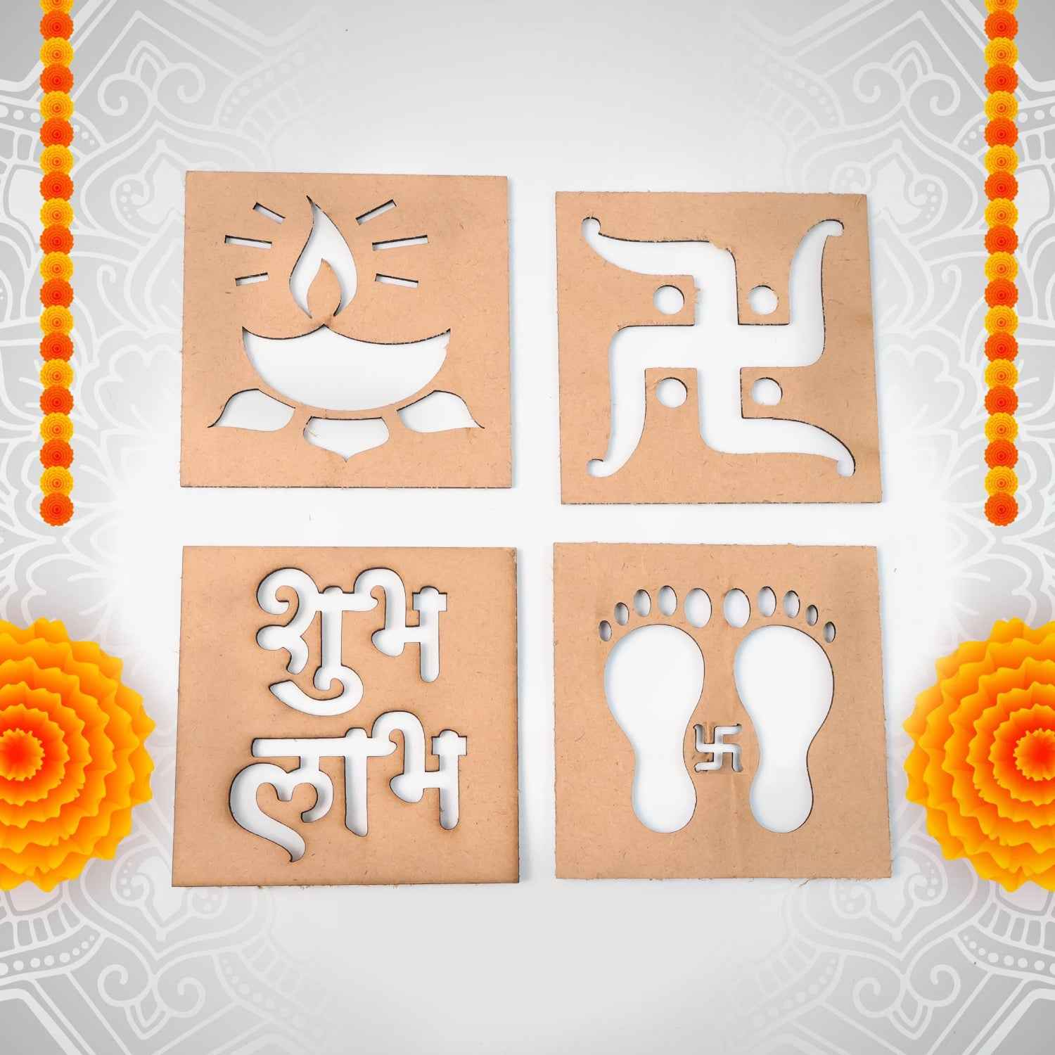 Wooden Decorative Cutouts (Mix Design  4 Pc)
