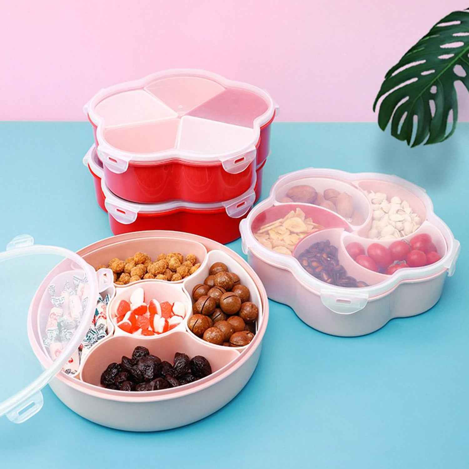 5 Compartments Party Food Storage Snack Nuts Box For Peanuts Fruits And Candy Box For Home Kitchen Use - BeSh Deals®