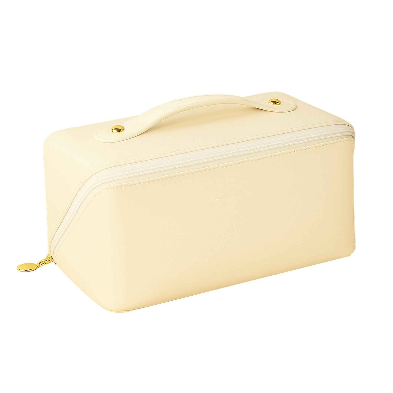 Premium Cream Travel Makeup  Toiletry Organizer Pouch With Zipper  Handle (1 Pc)