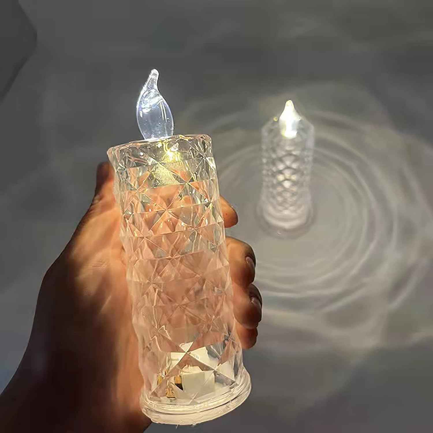 8439 Rose Candles Led Flameless And Smokeless Decorative Acrylic Transparent Candles Led Tea Light Candle Perfect For Gifting Home Diwali Christmas Crystal Candle Lights (1 Pc)  (Moq - 12 Pc )