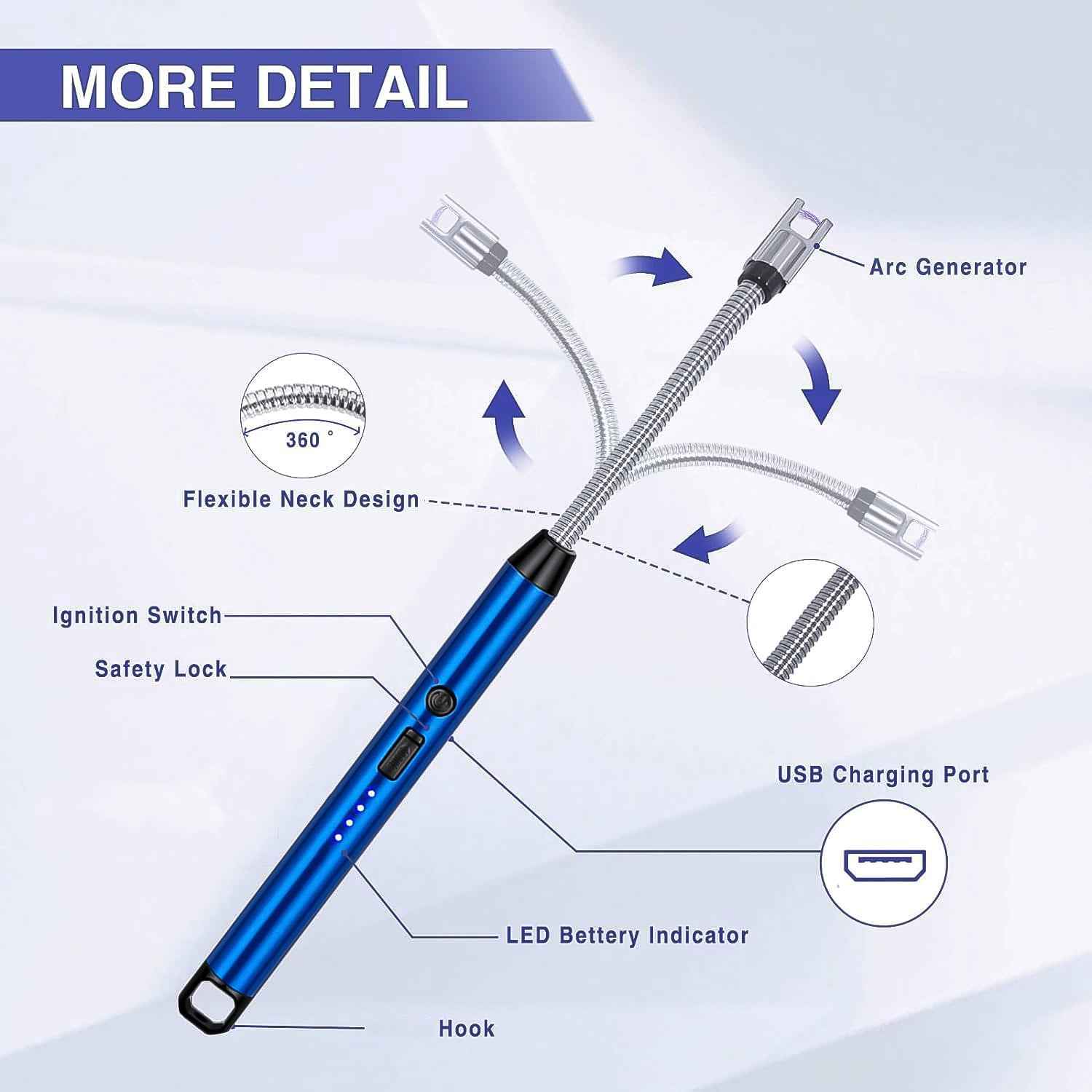 Metal Rechargeable Electric Arc Lighter With Flexible Neck (1 Pc)