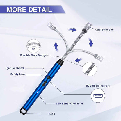 Metal Rechargeable Electric Arc Lighter With Flexible Neck (1 Pc)