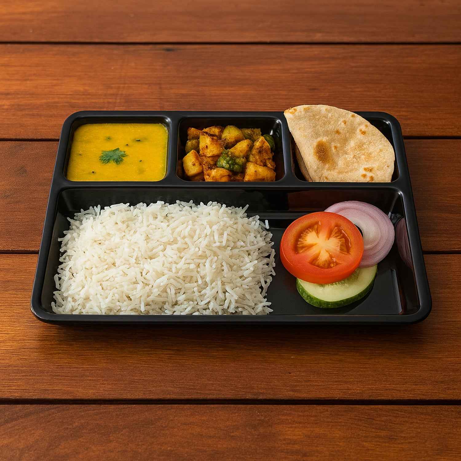 Plastic 4-compartment Rectangular Meal Serving Tray  Sectioned Dining Plate (1 Pc)