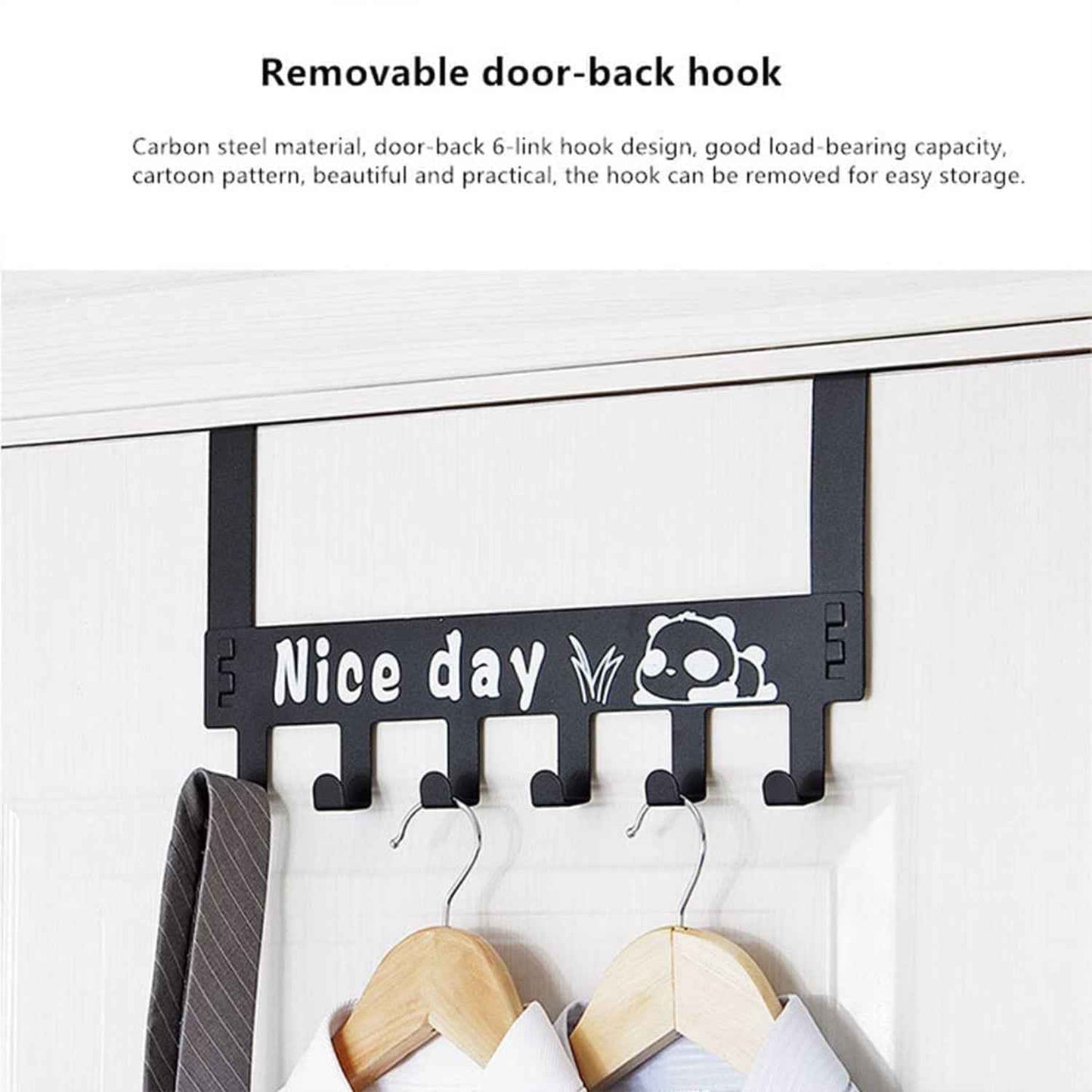 8536 Heavy-duty Carbon Steel Cartoon Nice Day Over Door Hook Hanger Rack Towel Hanger Removable Door Hook Coat Scarf Cloths Hanger (1 Pc  6 Hook)