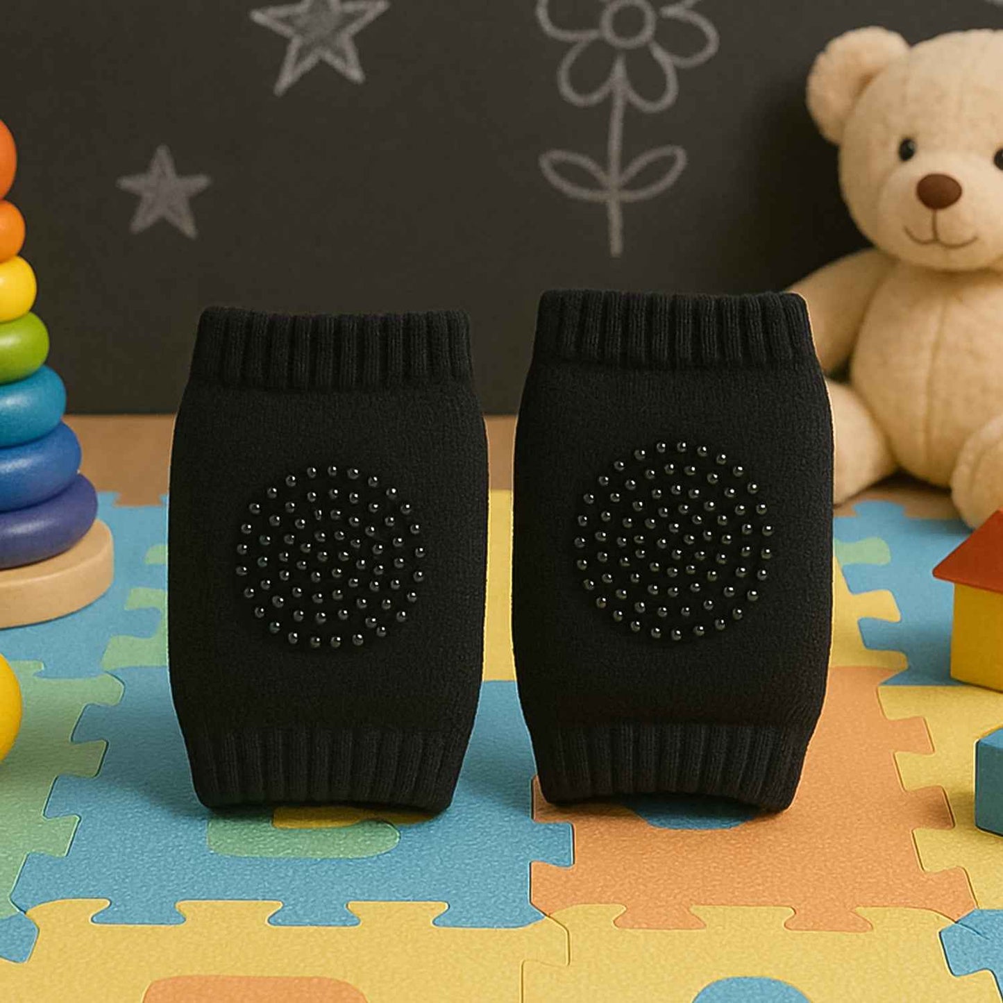 Black Toddler Wool Knit Leg Warmer (Knee Guard)