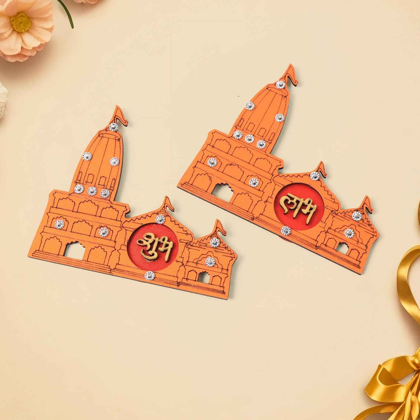 Shubh Labh Ram Temple  Mandir Design Decorative Wall Sticker (2 Pc)
