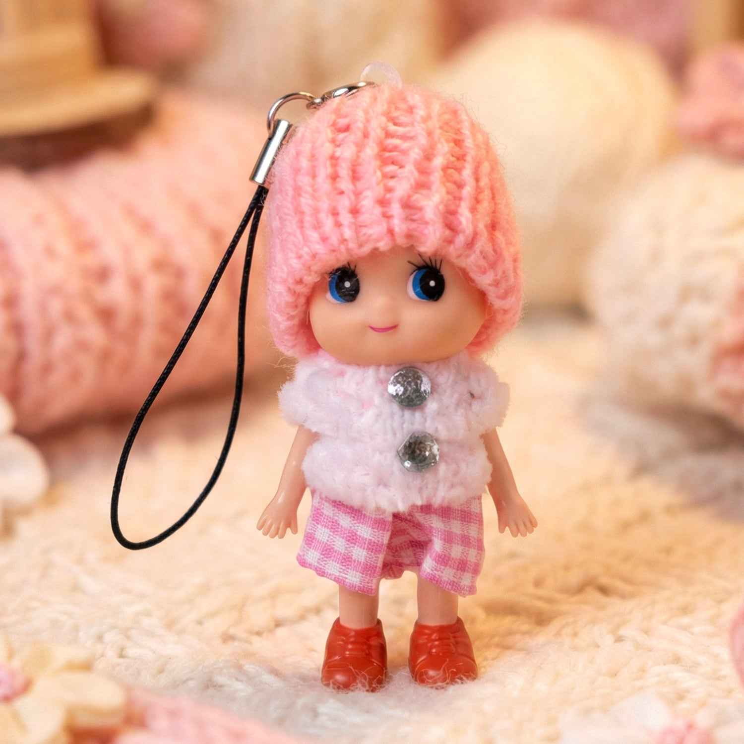Cute Mini Doll Keychain Soft Knitted Cap Girl Charm Keyring (1 Pc  Mix Color)
