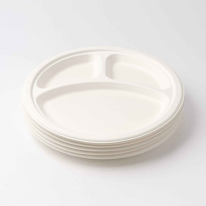 Freshee 10 Inch 3-compartment Round Compostable Bagasse Plate (10 Pc)