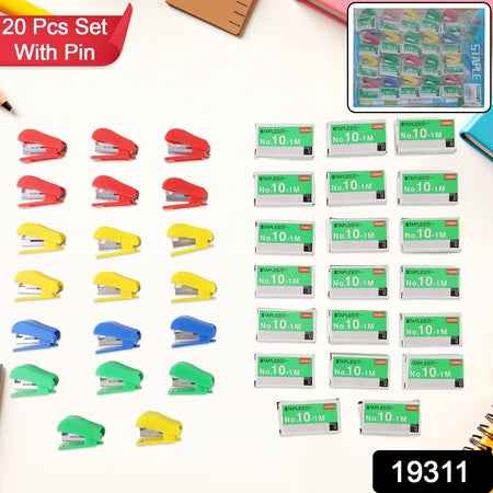 Mini Stapler Set  With Staples  Assorted Colors  No.10 Staplers With Pins (20 Pcs Set)