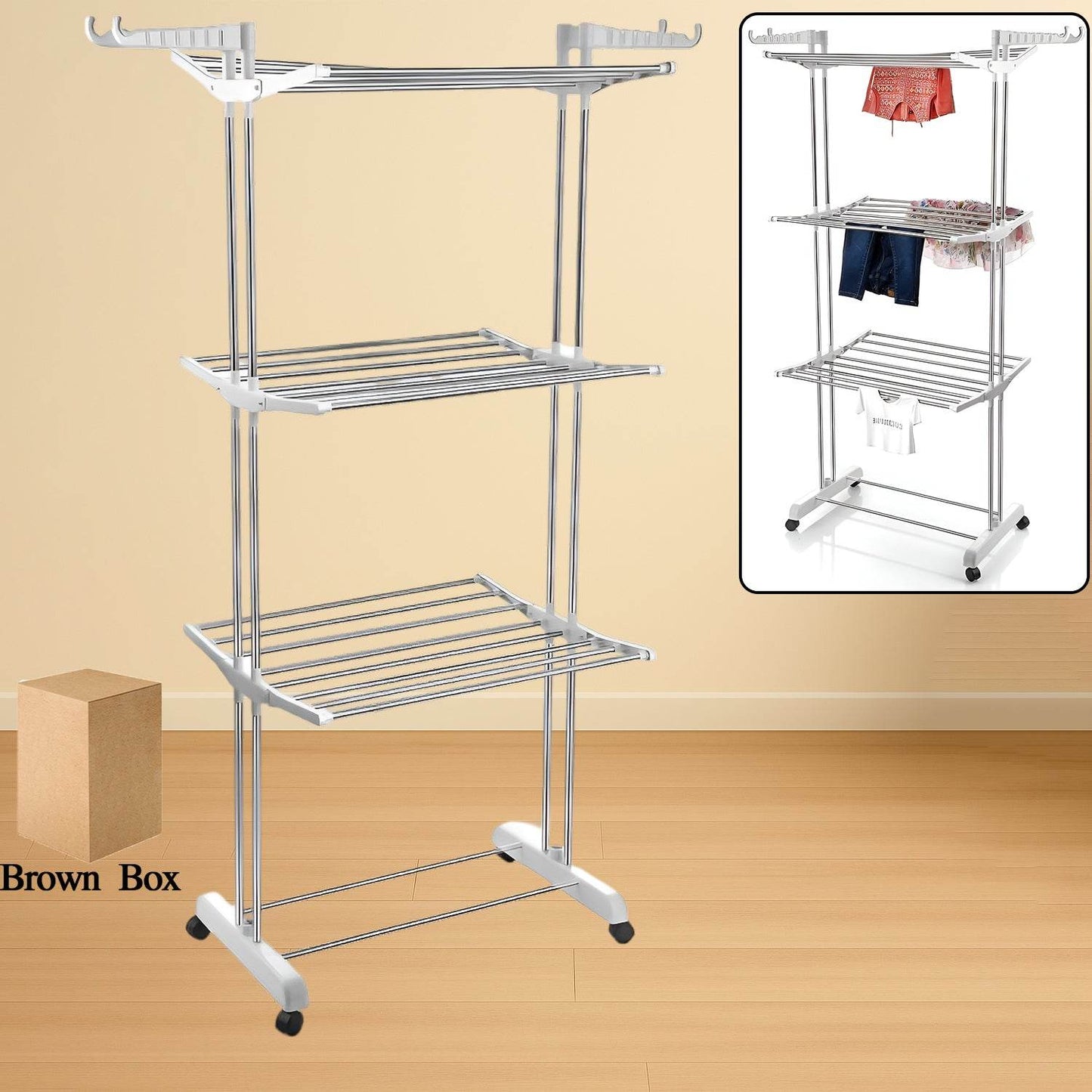 3-tier Foldable Stainless Steel Cloth Drying Stand With Wheels - Best Deals at BeSh Deals®