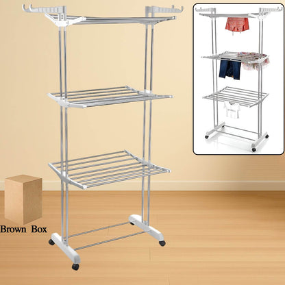 3-tier Foldable Stainless Steel Cloth Drying Stand With Wheels - Best Deals at BeSh Deals®