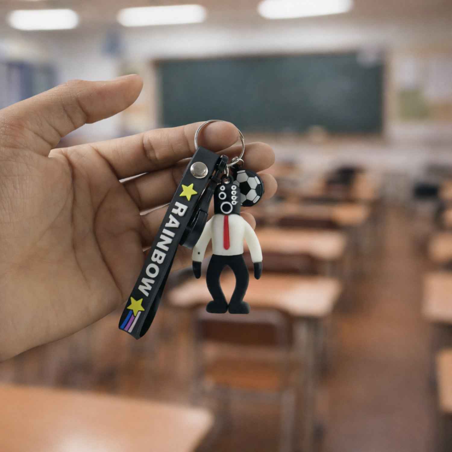 Rainbow Strap Cartoon Football Boy Keychain (1 Pc)