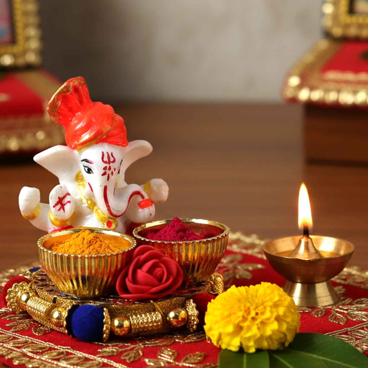 Decorative Lord Ganesha Pooja Thali Set (1 Pc)