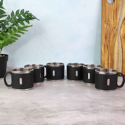 Apex Premium Stainless Steel Double Wall Coffee Mug Gift Set (6 Pc  150 Ml)