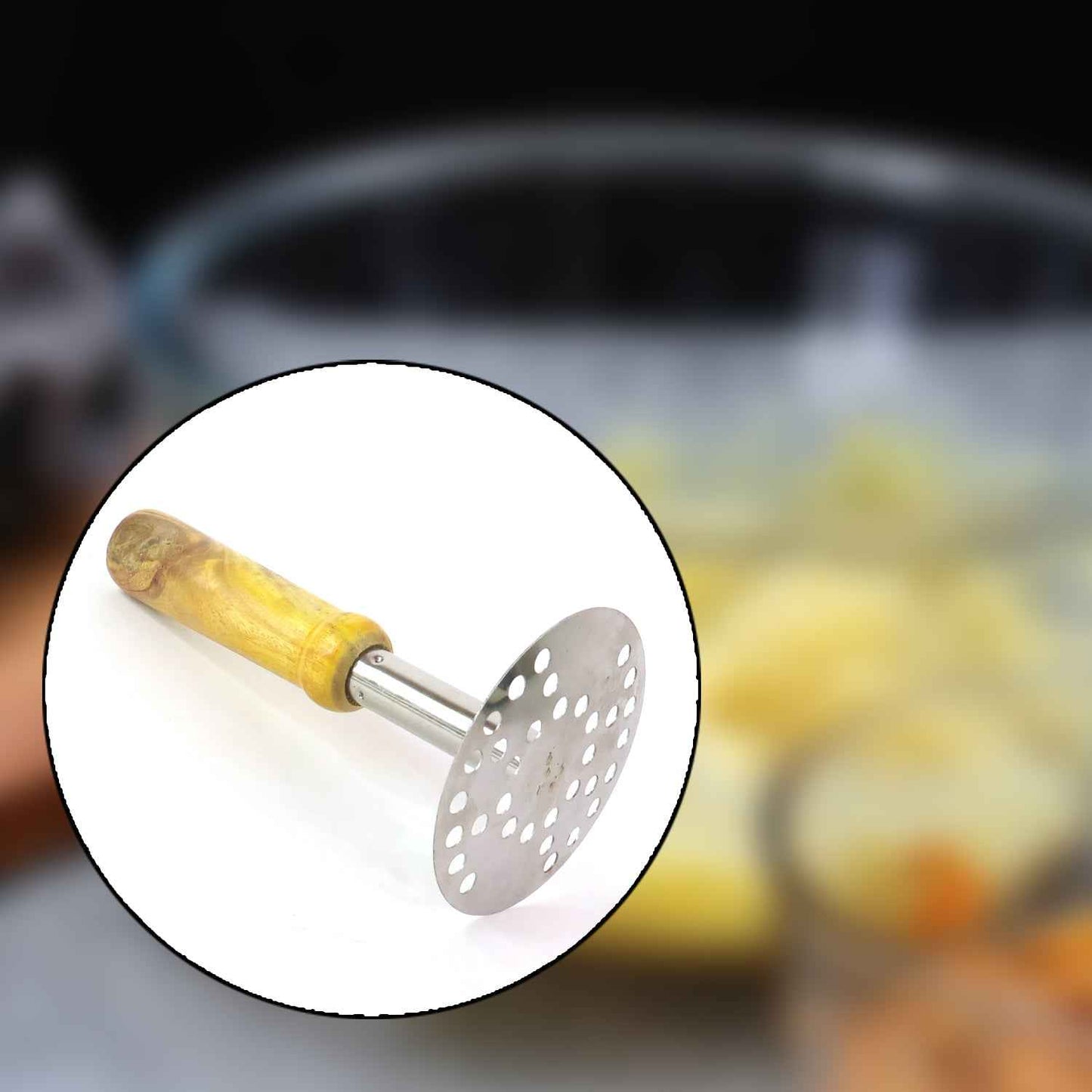 064 Stainless Steel Potato Masher Pav Bhaji Masher With Wooden Handle