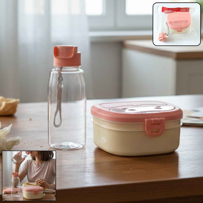 Plastic Lunch Box With Water Bottle Combo Set (1 Set)