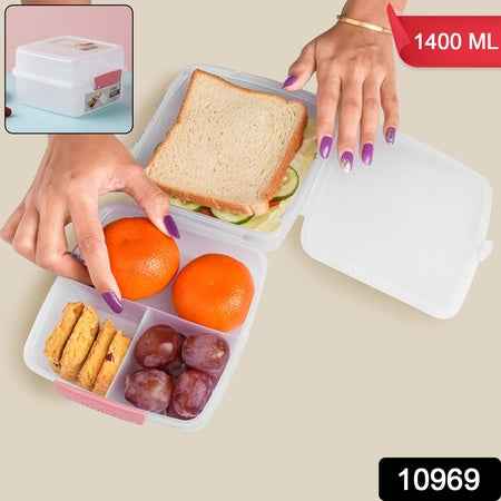 1 Large And 3 Small -compartment 1400 Ml Multipurpose Lunch Box (1400 Ml  1 Pc)