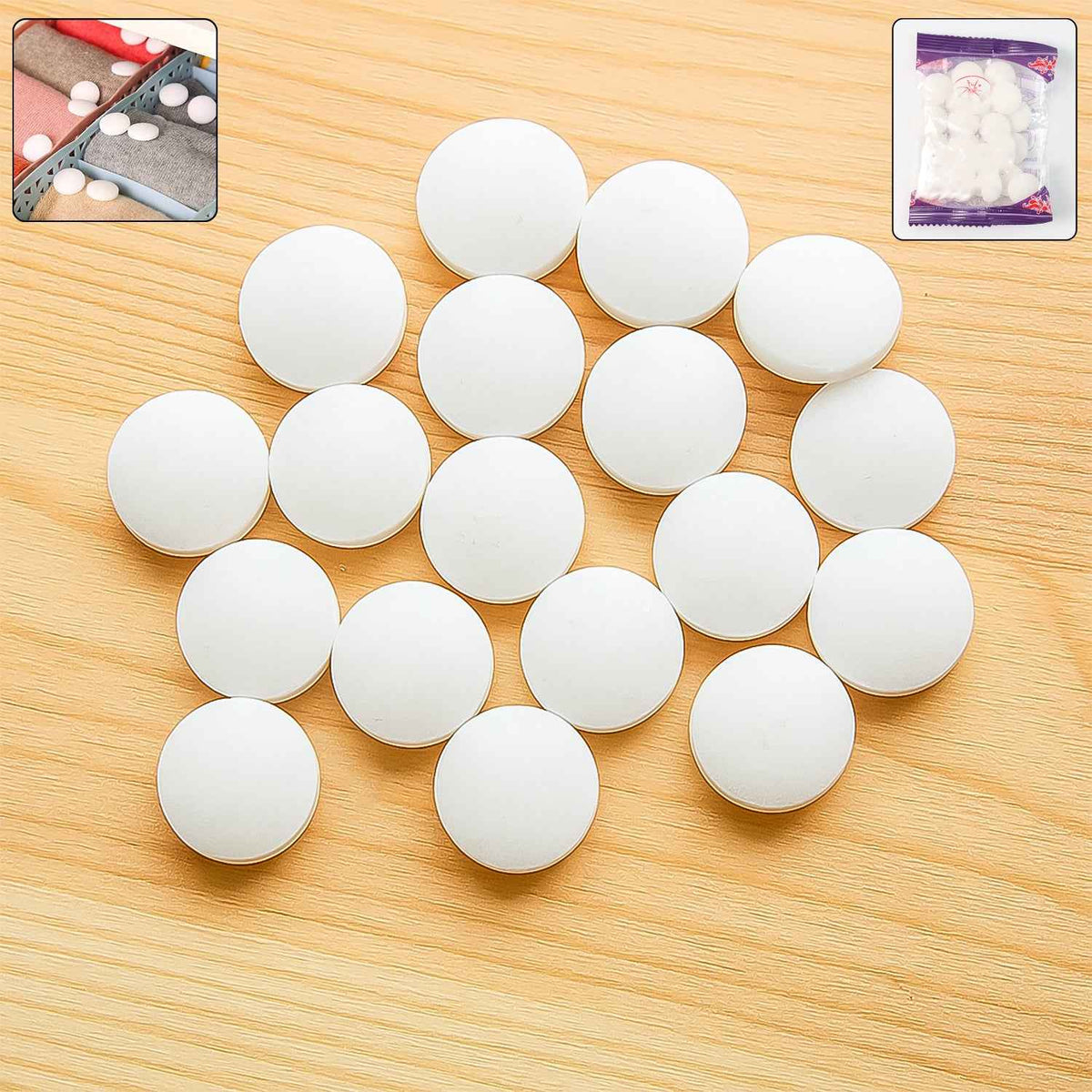 Premium Naphthalene Mothballs  Cupboard Deodorizer Tablets (1 Packet  20 Gm)