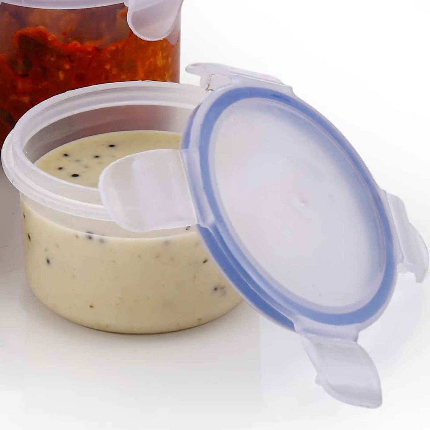 5830 Plastic Liquid Round Airtight Food Storage Container With Leak Proof Locking Lid Bpa Free Container For Kitchen 5 Pcs Set (Transparent  ( Approx Capacity 110 Ml160 Ml210 Ml400 Ml500 Ml)