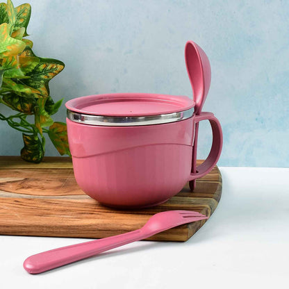 Apex Premium 700 Ml Multipurpose Noodle Bowl With Handle Lid And Fork
